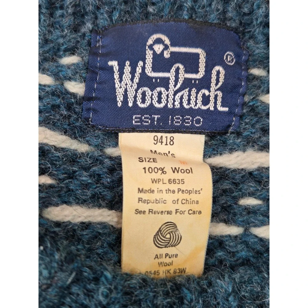 Woolrich Vintage 100% Wool Polar Bear Knit Sweater Mens Blue Grey Small